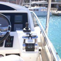 A ZF electronic control system being fitted at a yacht's helm station.